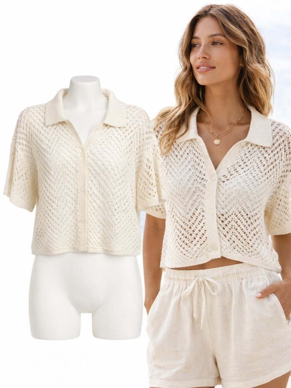 Sincerely Jules Cream Crochet Knit Cardigan Top | Boho Beachy | Small
